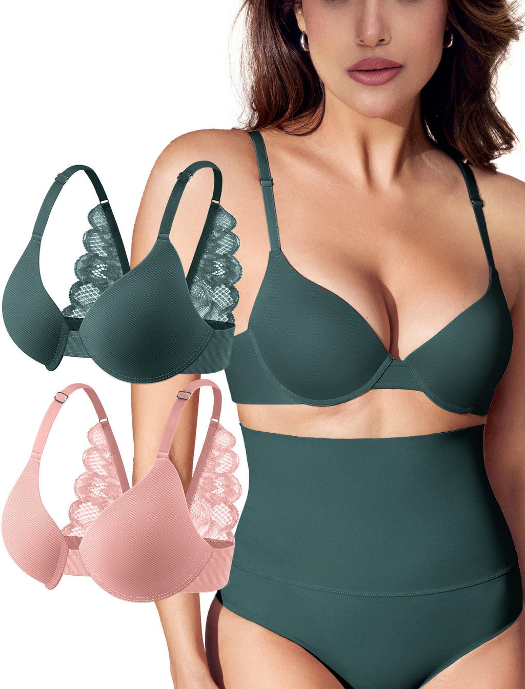 Leezywear Women's T-Shirt/Tank Top Bra - Full Coverage Laser Push Up with Back Lace Support Work Out Bra