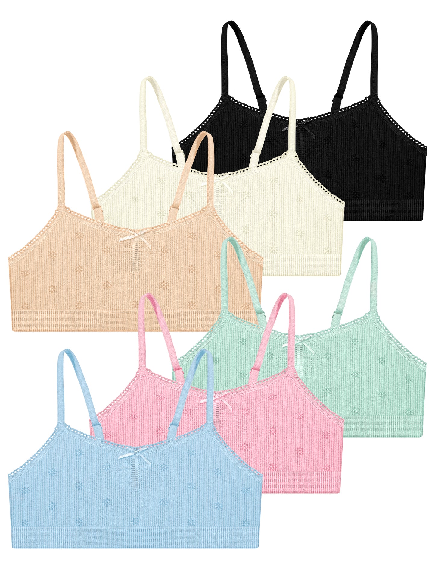 Livona 6 Pack Seamless Girls Bralette – Soft Ribbed & Jacquard Design, No Padding – Effortless Comfort & Style