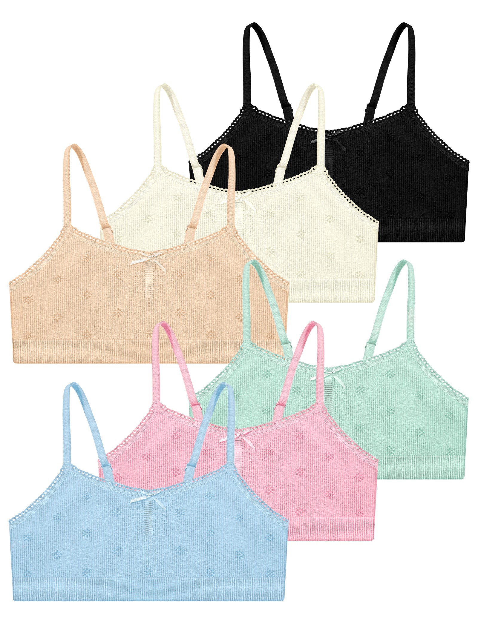 Livona 6 Pack Seamless Girls Bralette – Soft Ribbed & Jacquard Design, No Padding – Effortless Comfort & Style