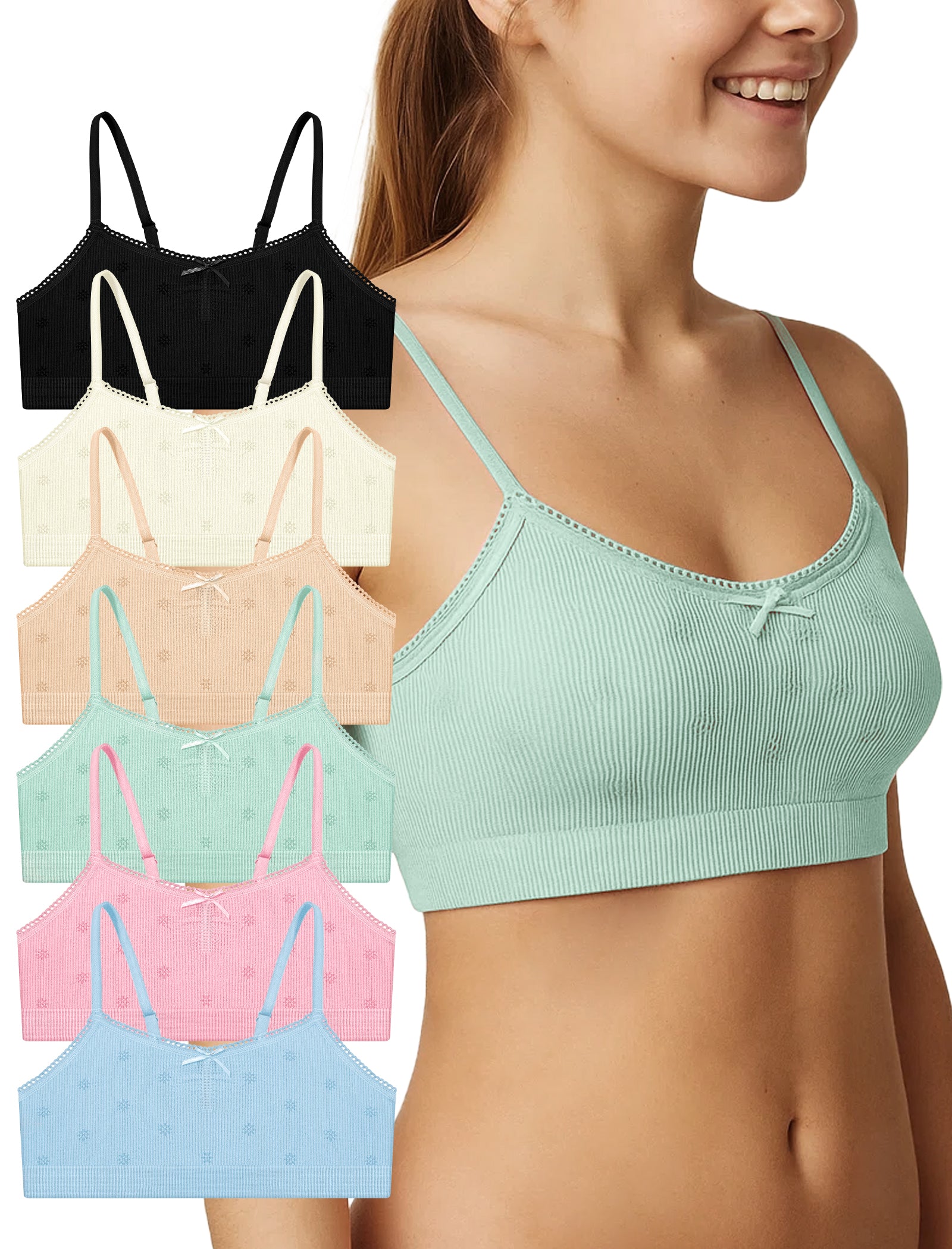 Livona 6 Pack Seamless Girls Bralette – Soft Ribbed & Jacquard Design, No Padding – Effortless Comfort & Style