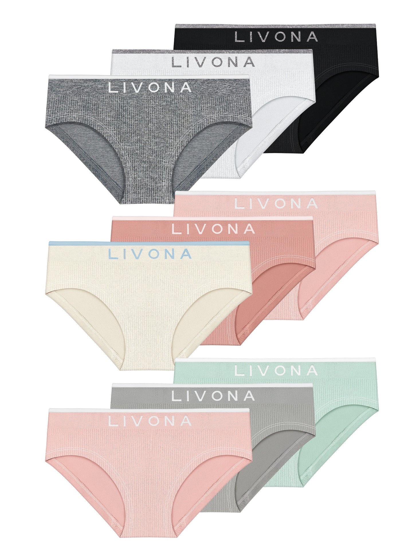 Livona Girls 9-Pack Ribbed Training Panties - Soft Sports Underwear for Teens