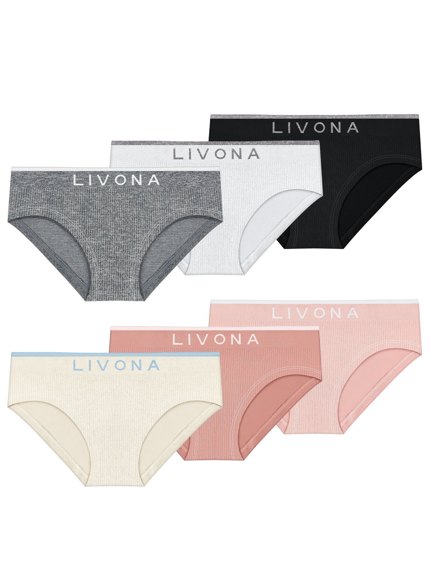 Livona Girls 6-Pack Ribbed Training Panties - Soft Sports Underwear for Teens
