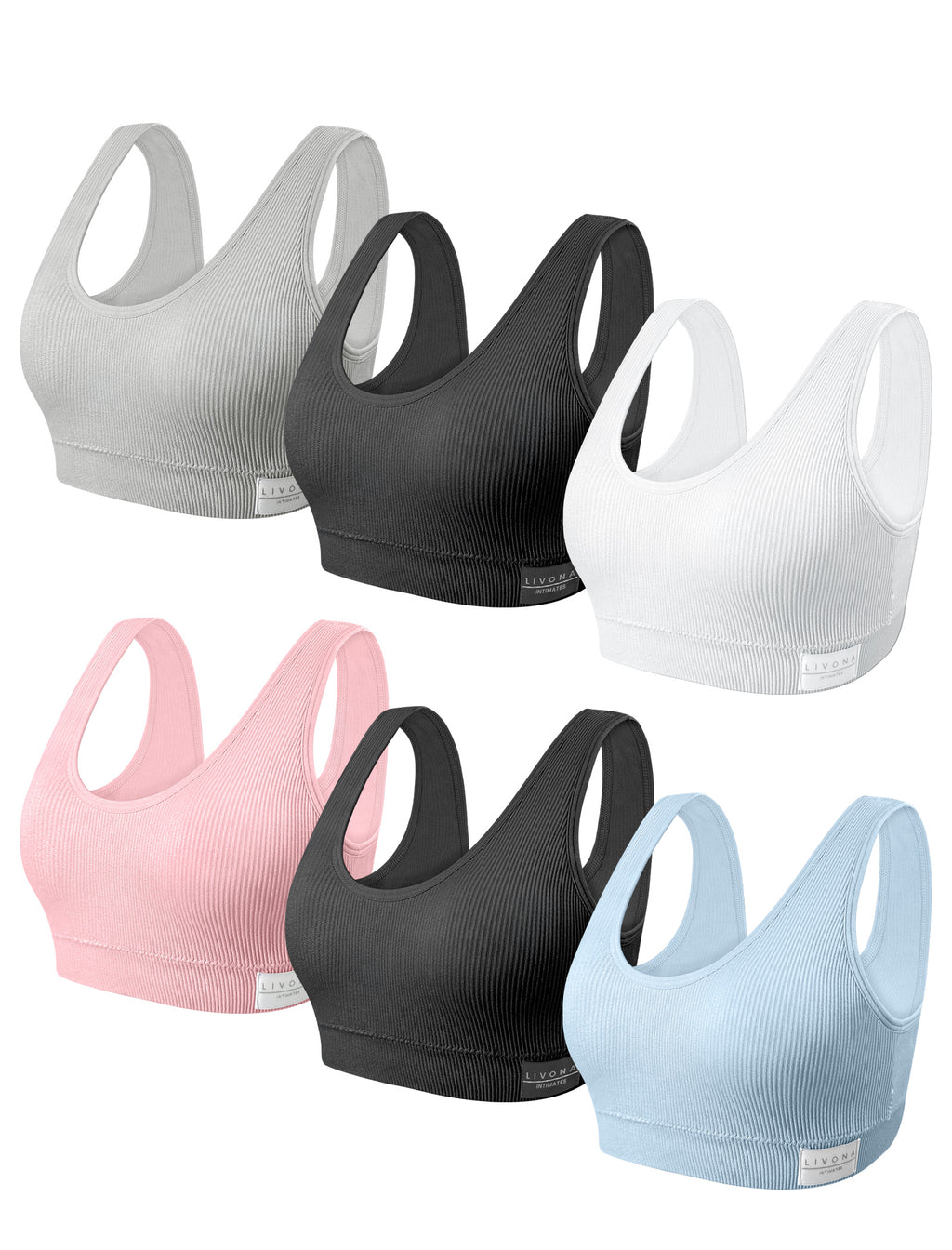 Livona 6 Packs Girls Sports Bra Crop Tops for Kids Training Bra Cute Crop Tops for Girls Cami Bra( 6-14）