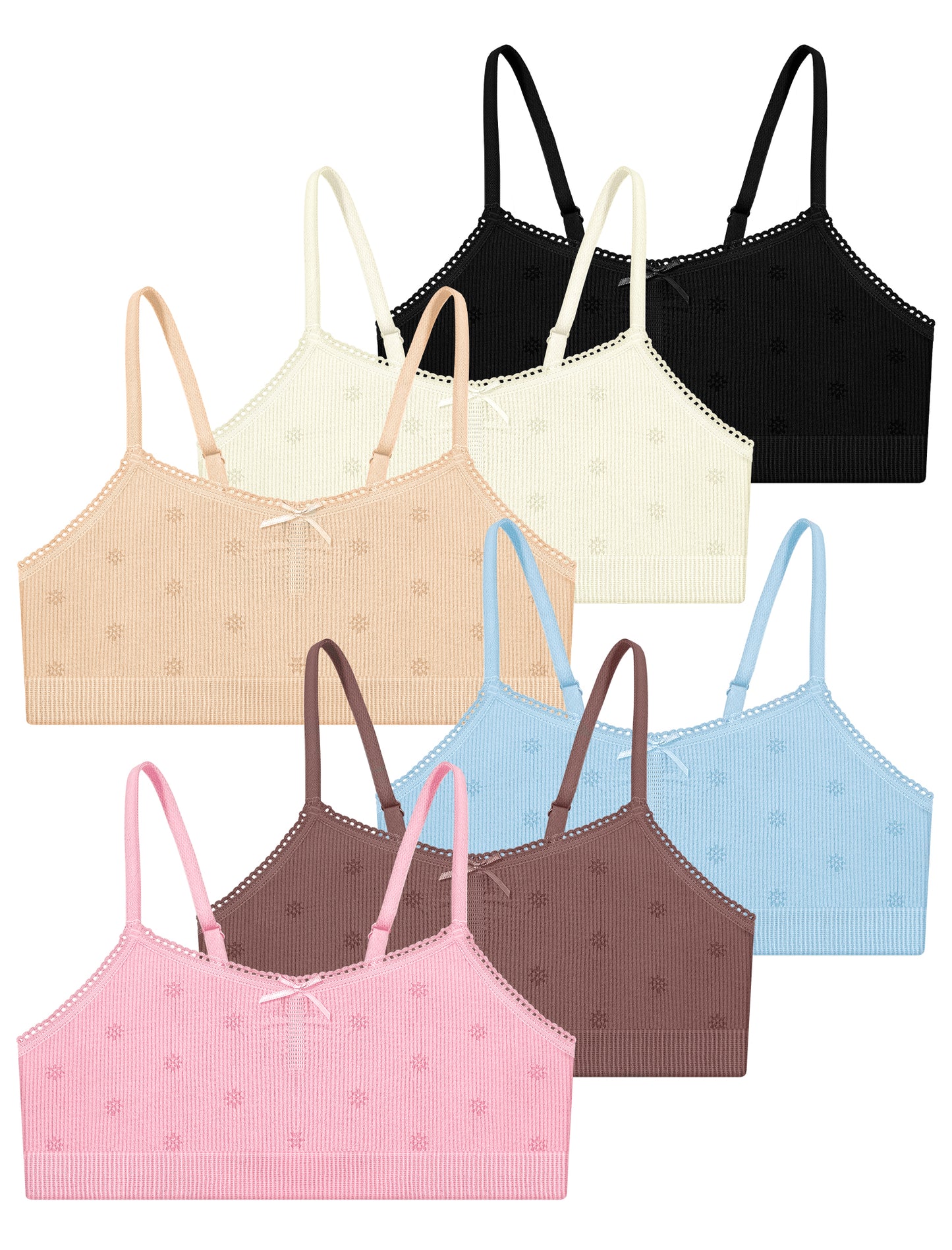 Livona 6 Pack Seamless Girls Bralette – Soft Ribbed & Jacquard Design, No Padding – Effortless Comfort & Style