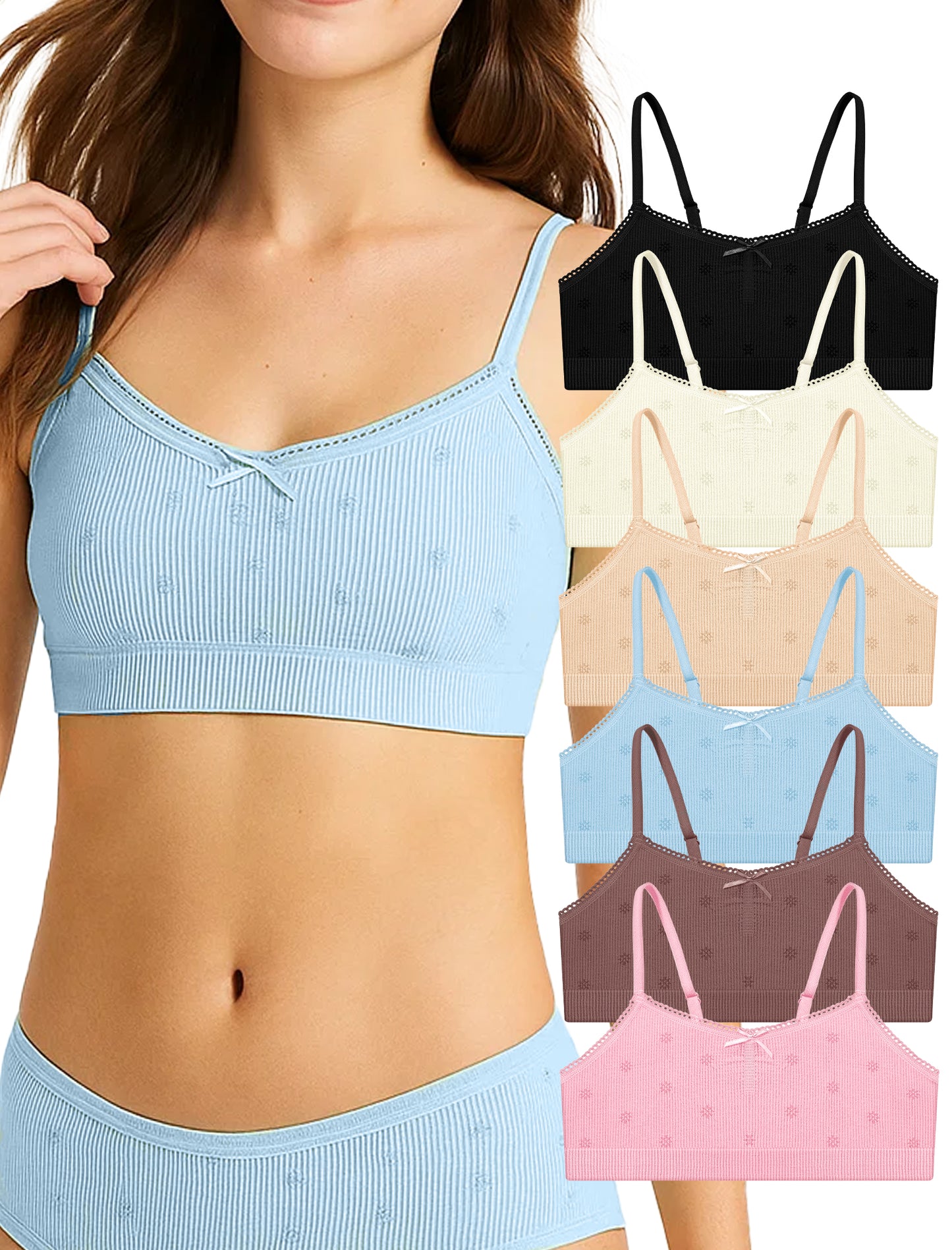 Livona 6 Pack Seamless Girls Bralette – Soft Ribbed & Jacquard Design, No Padding – Effortless Comfort & Style