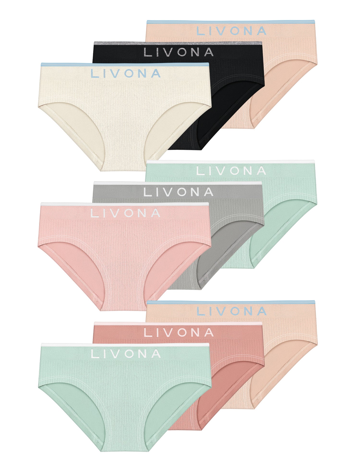 Livona Girls 9-Pack Ribbed Training Panties - Soft Sports Underwear for Teens