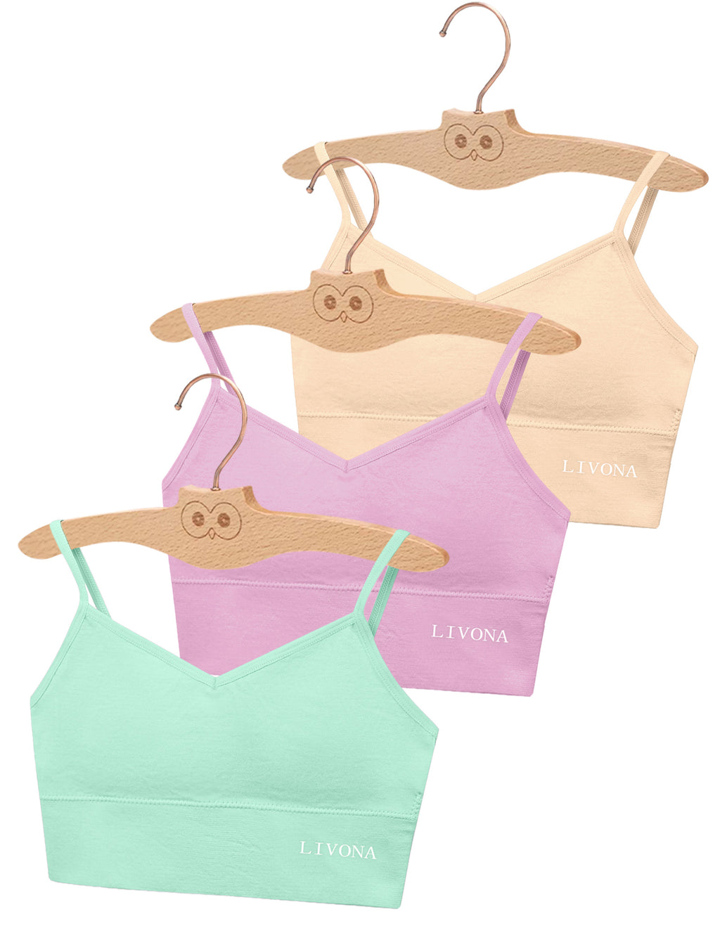 Livona 3 Pack Training Bras for Girls-Sports Bra, Fitness Bra, Padded Everyday Bra Bralette,Crop Cami Tank Top (6-14)