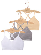 Livona Racerback Training Bra for Girls- 3 Pack Seamless Sports Bra, Padded Everyday Bra Bralette,Crop Cami Tank Top (6-14)