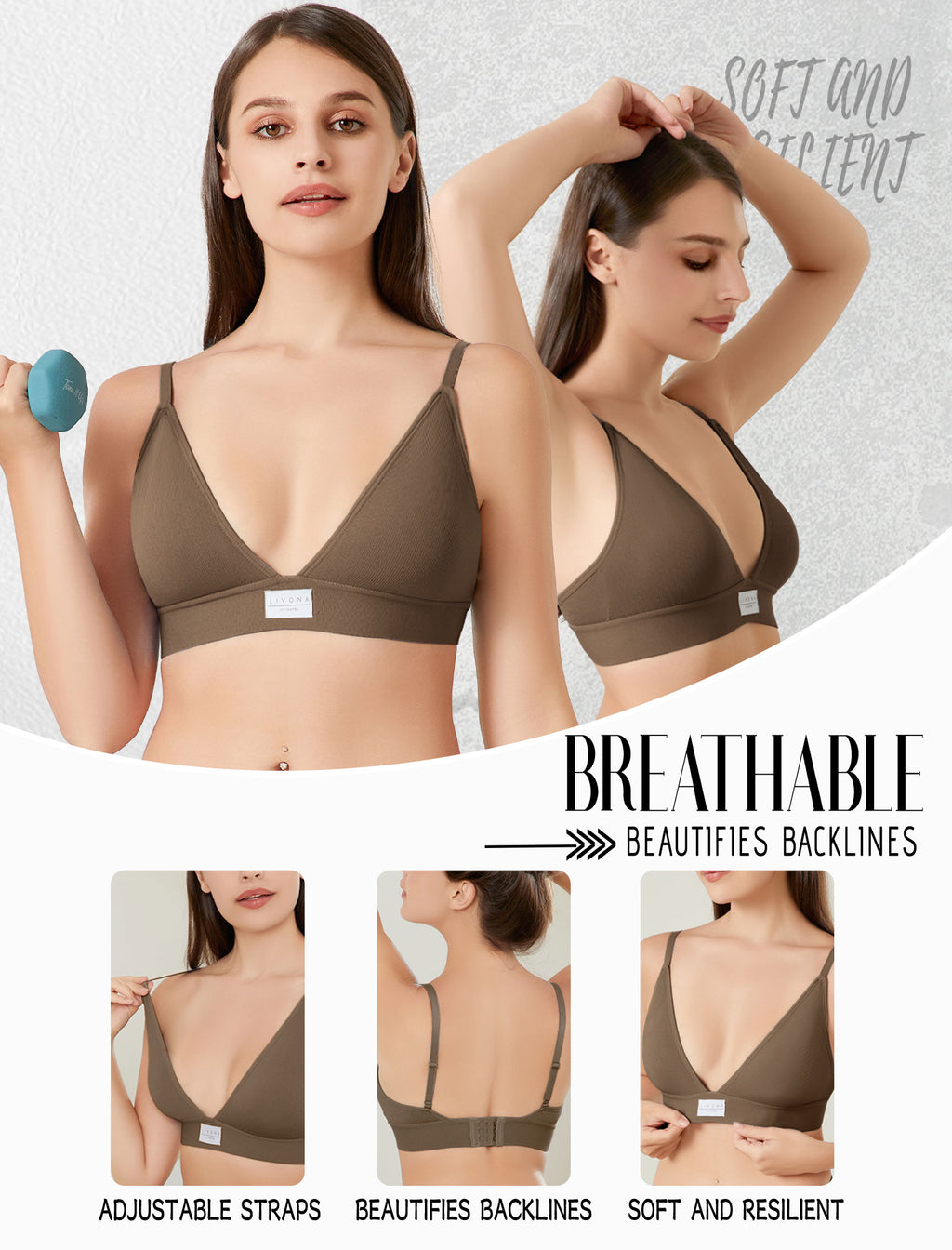 Livona Sports Bras for Women - 2 Pack V-Neck Wireless Bra Bralettes with Support Comfort Plunge Workout Tops Padded Fitness Cami Crop Tank S-XXL