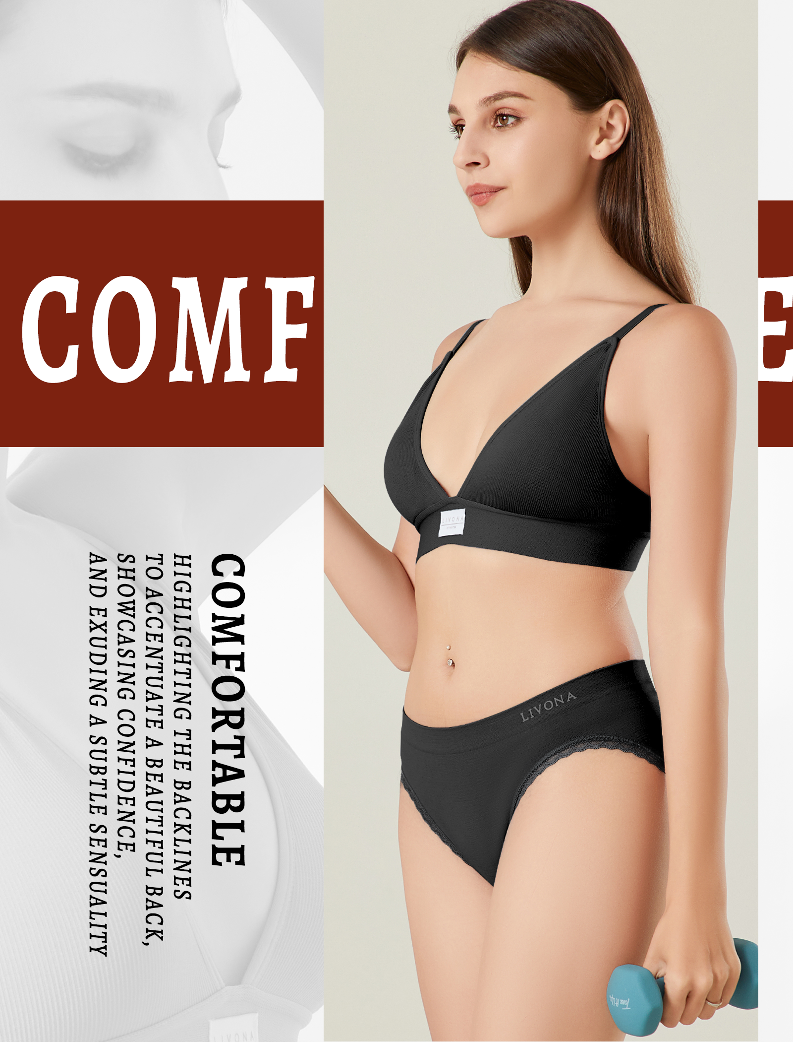 Livona Sports Bras for Women - 2 Pack V-Neck Wireless Bra Bralettes with Support Comfort Plunge Workout Tops Padded Fitness Cami Crop Tank S-XXL