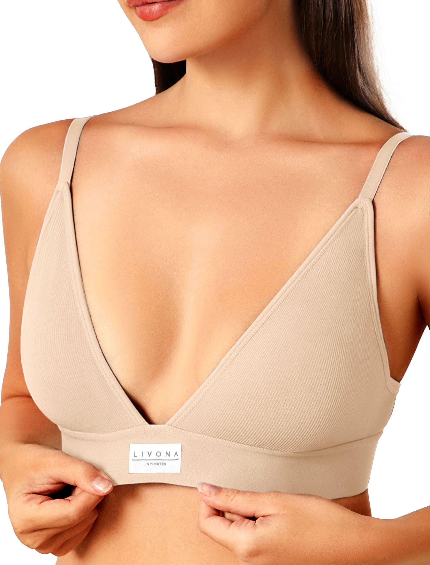 Livona Sports Bras for Women - V-Neck Wireless Bralettes Support Workout Tops Padded Fitness Cami Crop Tank S-XXL
