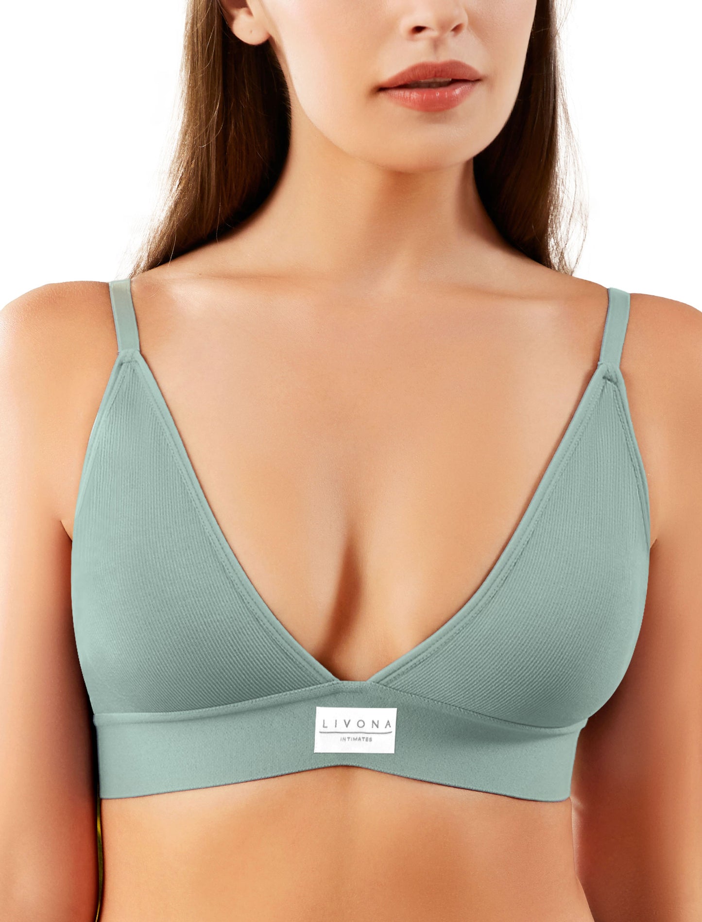 Livona Sports Bras for Women - V-Neck Wireless Bralettes Support Workout Tops Padded Fitness Cami Crop Tank S-XXL