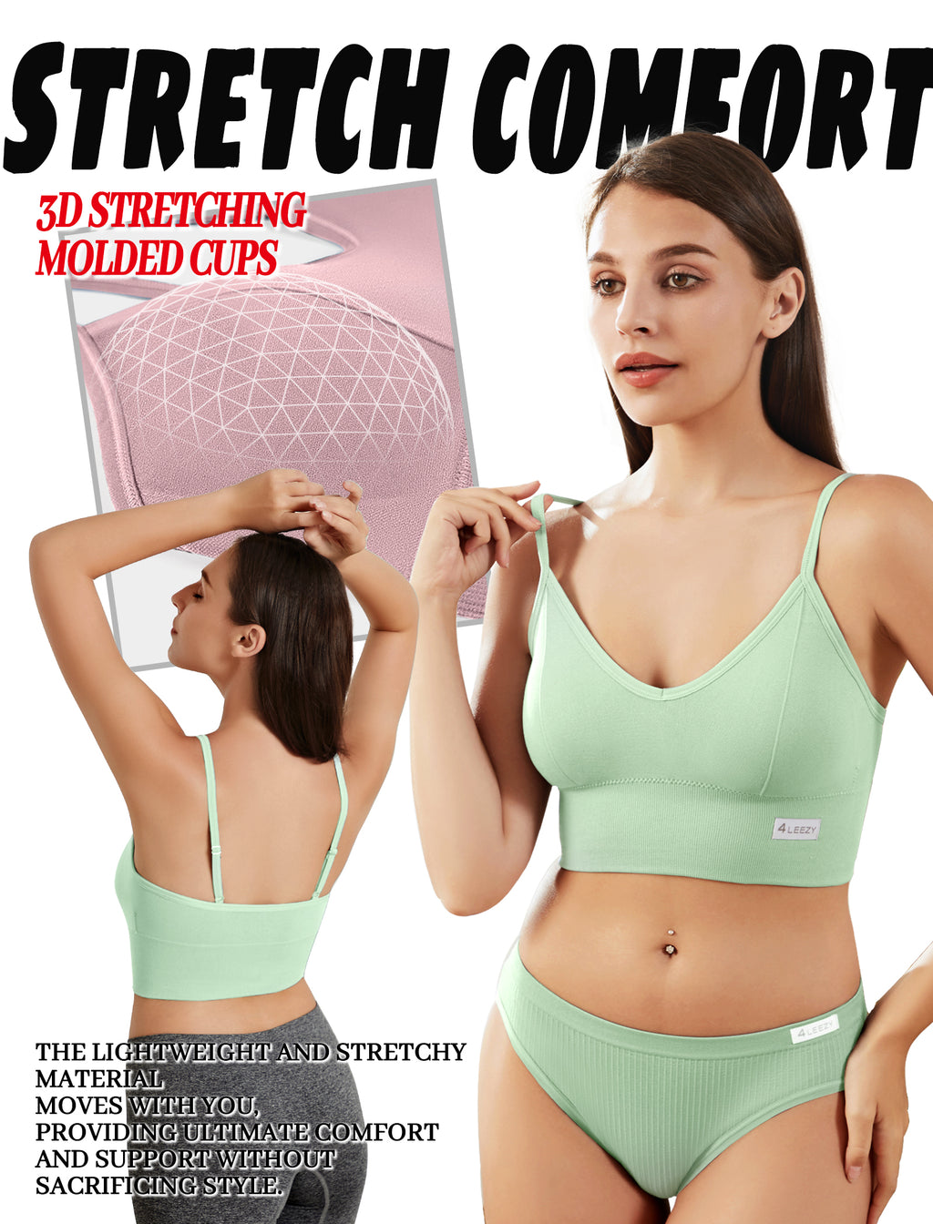 4Leezy 2 Pack Sports Bras for Women- Wireless Soft Workout Tops, Padded Seamless Fitness Bralettes, Adjustable Comfort Crop Cami Tank S-XXL