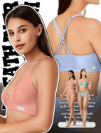 Women's Wireless Bras - Seamless Sports Bra Bralettes Comfort Padded Workout Tops Crossback Cami Crop S-XXL