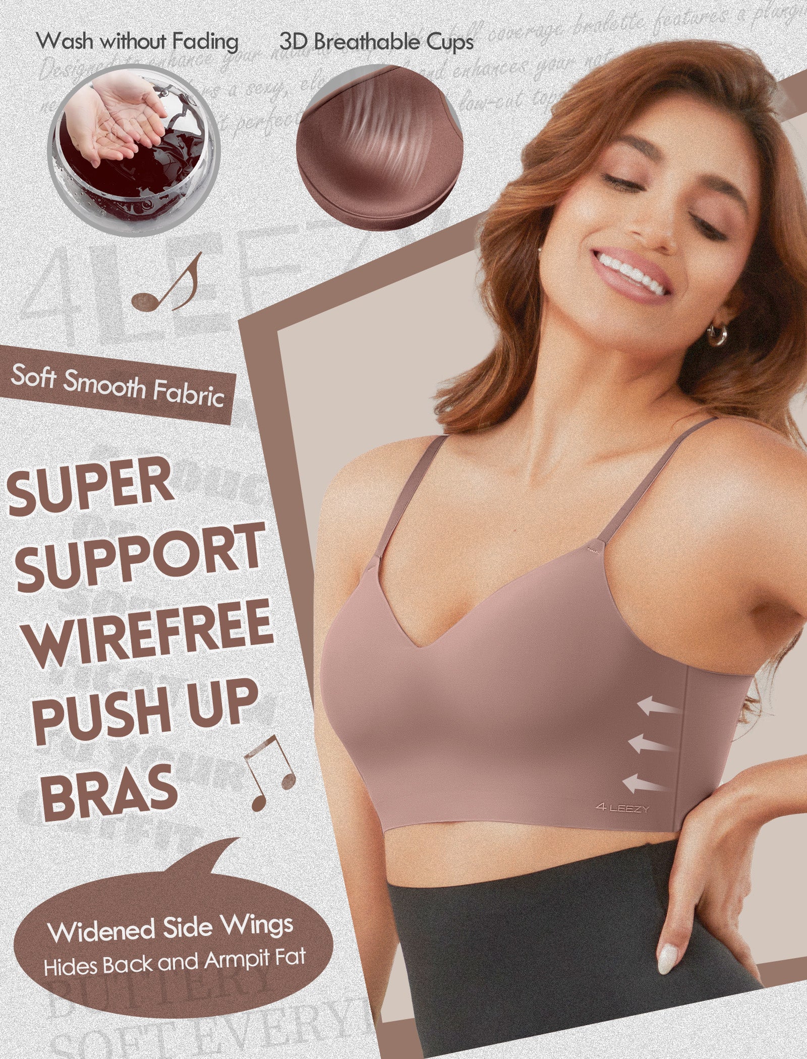Women's Seamless Push Up Bra Longline Wireless Padded Bralettes with Support Lift Plunge T-Shirt/Tank Top Bras