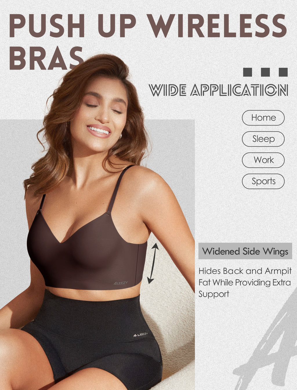 Women's Seamless Push Up Bra Longline Wireless Padded Bralettes with Support Lift Plunge T-Shirt/Tank Top Bras