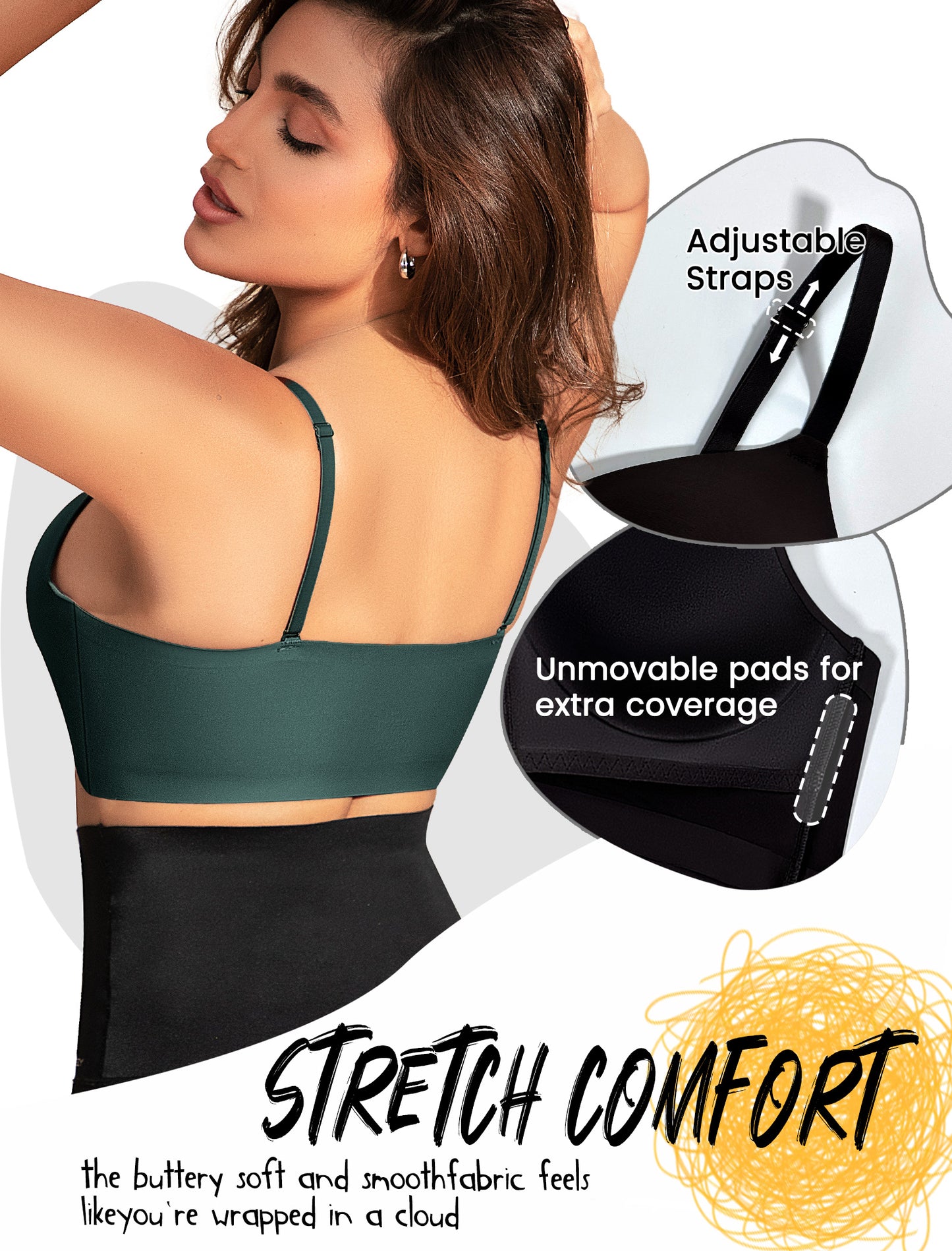 Women's Seamless Push Up Bra Longline Wireless Padded Bralettes with Support Lift Plunge T-Shirt/Tank Top Bras