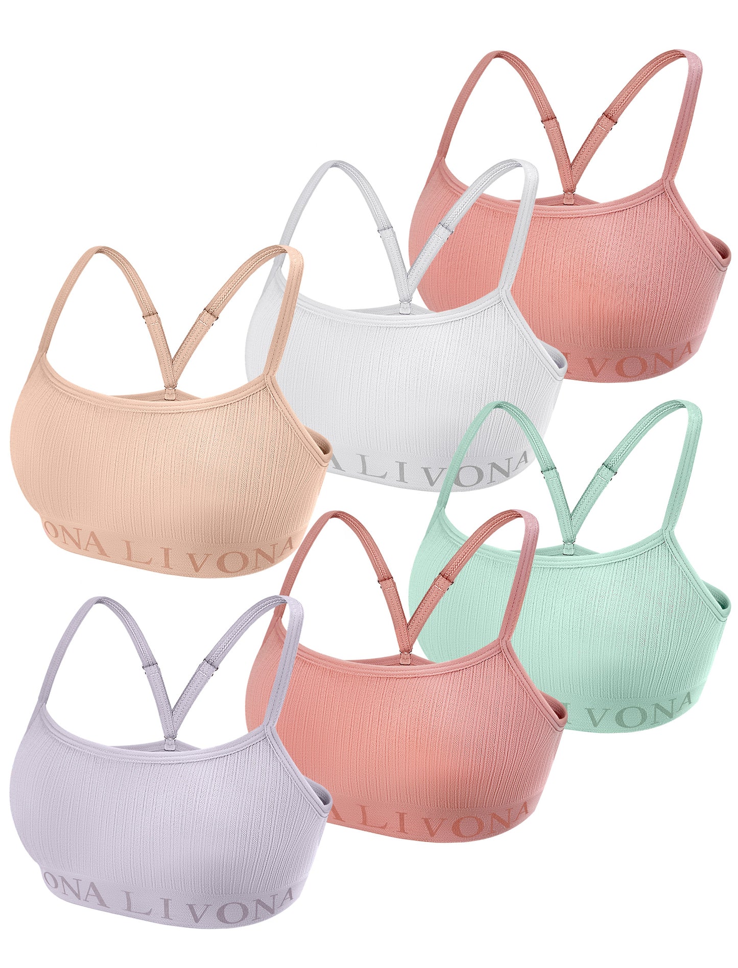 Livona 6-Pack Seamless Bralette Set - Soft Training Bras & Sports Bras for Teens, Comfortable Wire-Free Bras for Girls