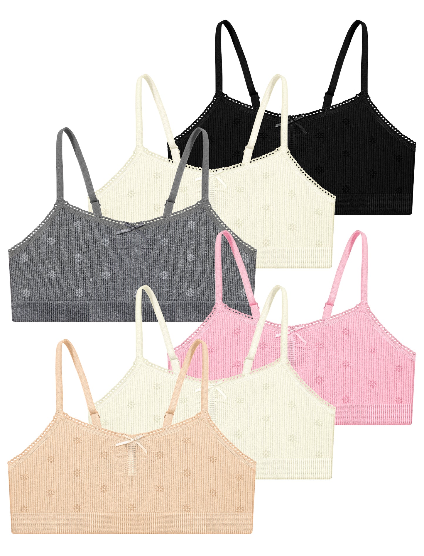 Livona 6 Pack Seamless Girls Bralette – Soft Ribbed & Jacquard Design, No Padding – Effortless Comfort & Style