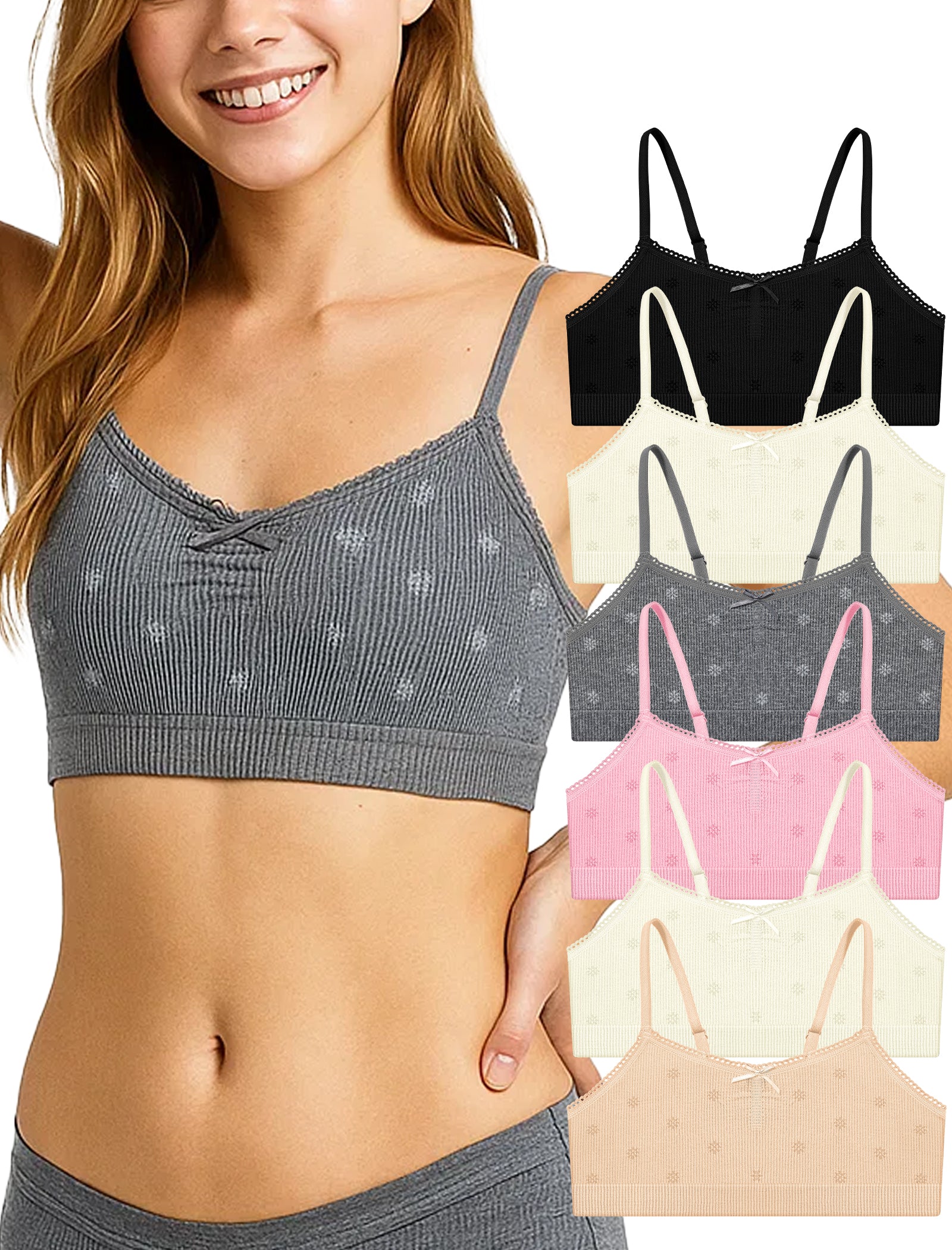 Livona 6 Pack Seamless Girls Bralette – Soft Ribbed & Jacquard Design, No Padding – Effortless Comfort & Style