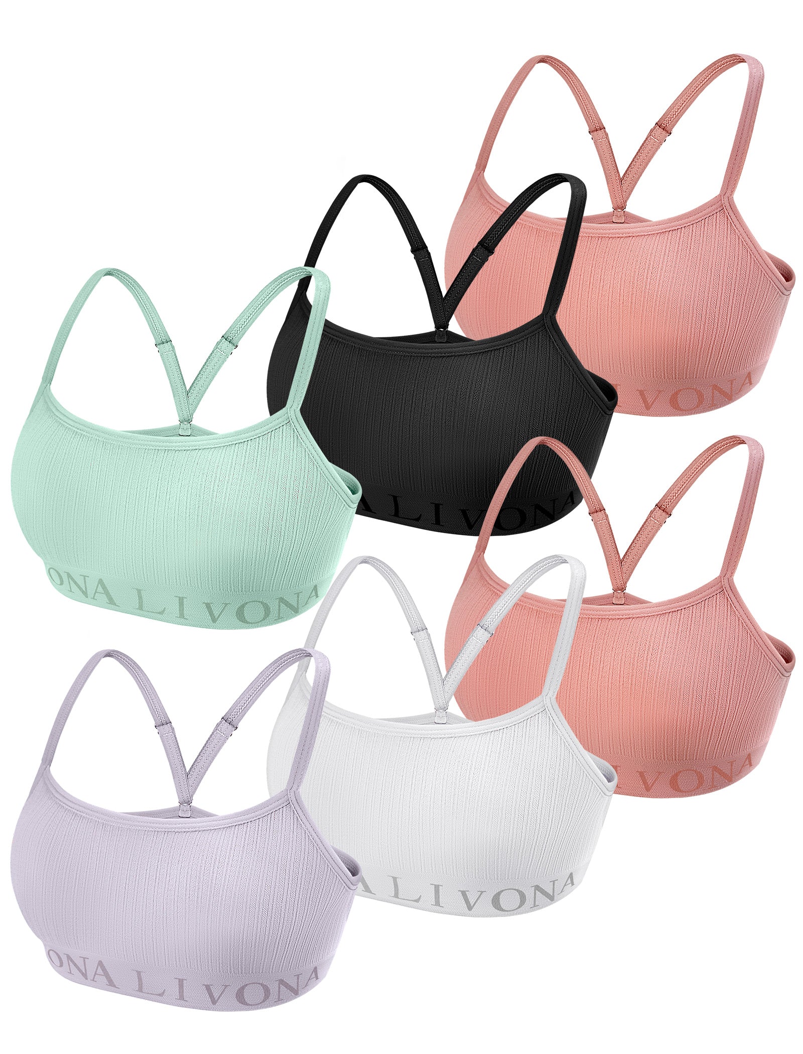 Livona 6-Pack Seamless Bralette Set - Soft Training Bras & Sports Bras for Teens, Comfortable Wire-Free Bras for Girls