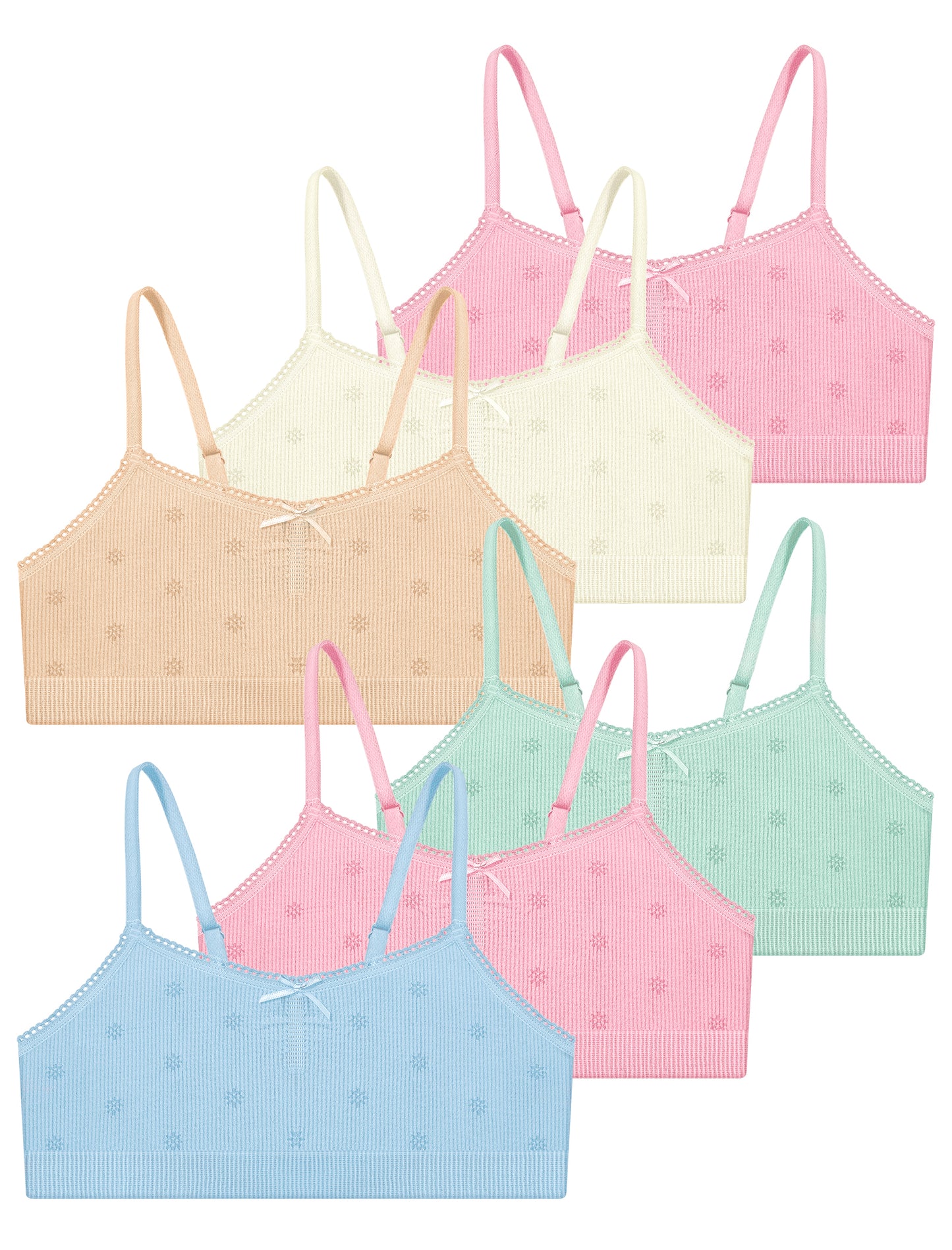 Livona 6 Pack Seamless Girls Bralette – Soft Ribbed & Jacquard Design, No Padding – Effortless Comfort & Style