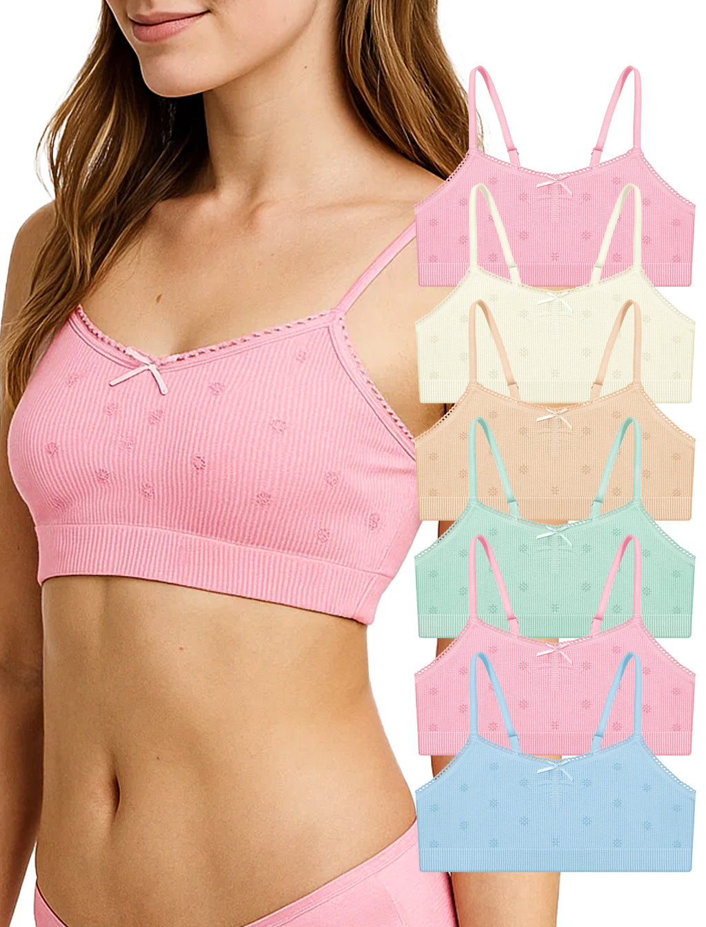 Livona 6 Pack Seamless Girls Bralette – Soft Ribbed & Jacquard Design, No Padding – Effortless Comfort & Style