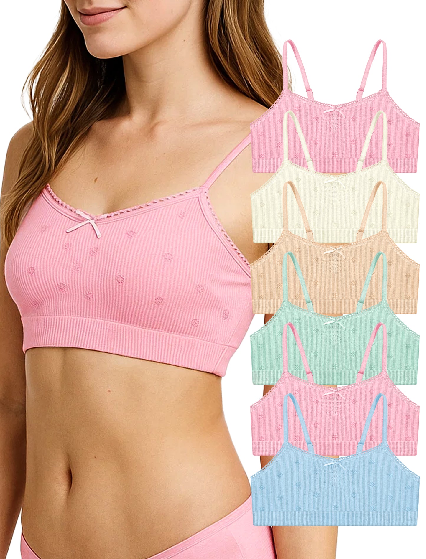 Livona 6 Pack Seamless Girls Bralette – Soft Ribbed & Jacquard Design, No Padding – Effortless Comfort & Style