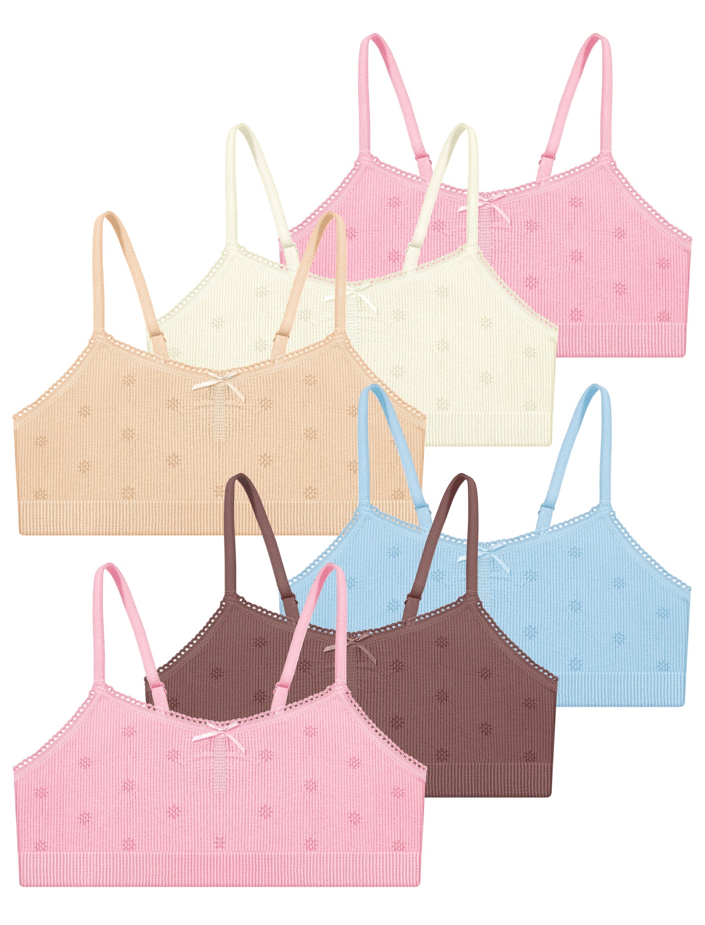 Livona 6 Pack Seamless Girls Bralette – Soft Ribbed & Jacquard Design, No Padding – Effortless Comfort & Style