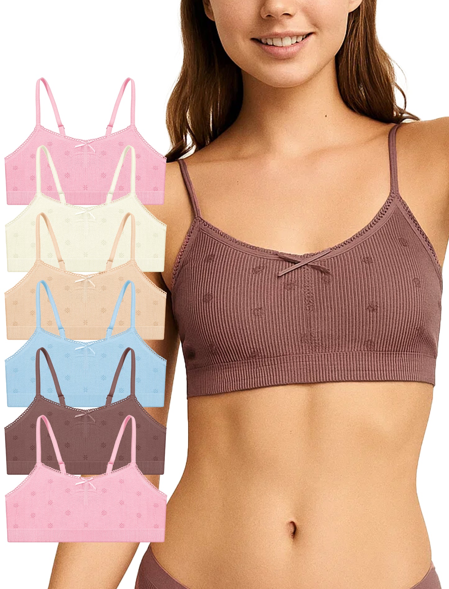 Livona 6 Pack Seamless Girls Bralette – Soft Ribbed & Jacquard Design, No Padding – Effortless Comfort & Style