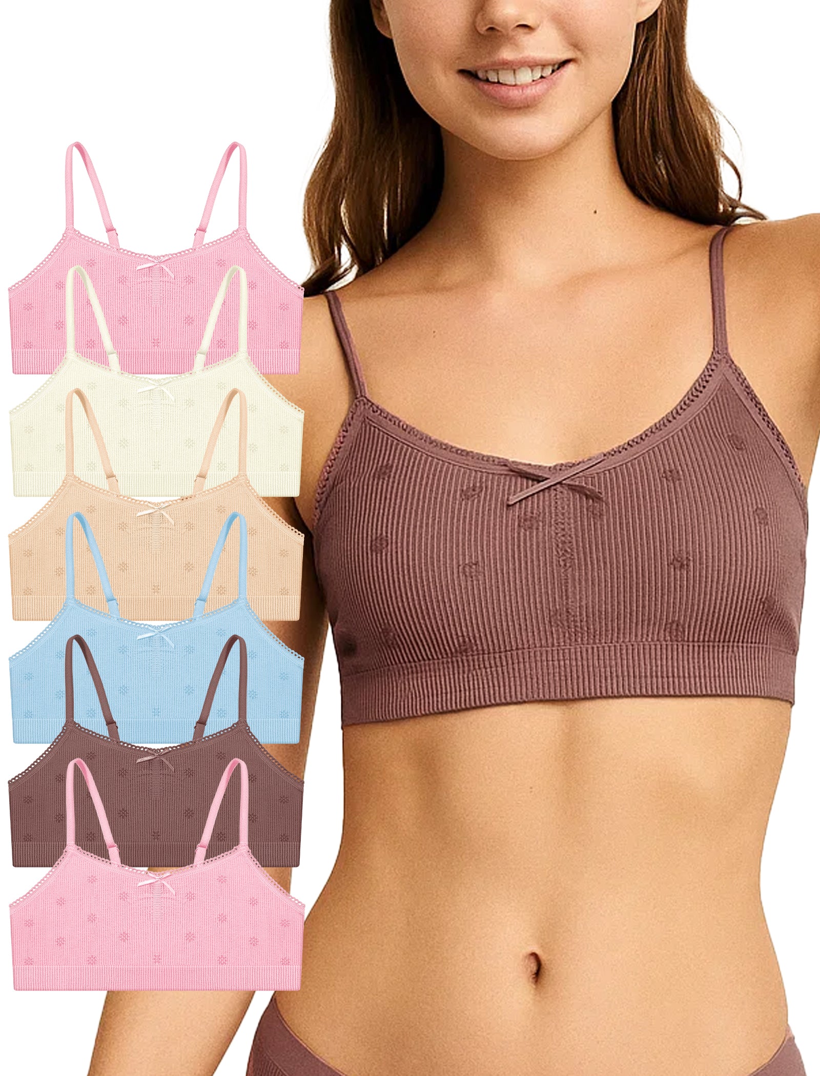 Livona 6 Pack Seamless Girls Bralette – Soft Ribbed & Jacquard Design, No Padding – Effortless Comfort & Style