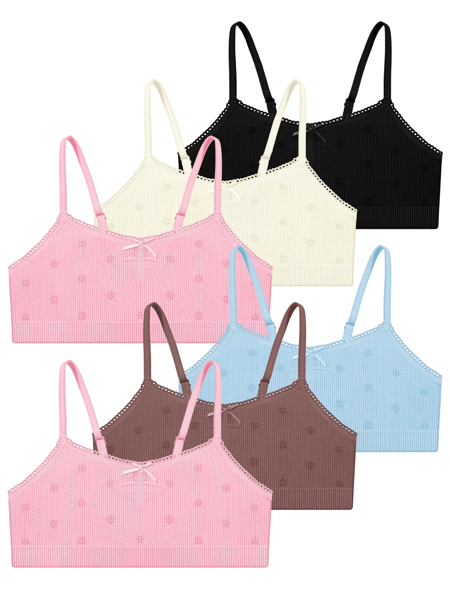 Livona 6 Pack Seamless Girls Bralette – Soft Ribbed & Jacquard Design, No Padding – Effortless Comfort & Style