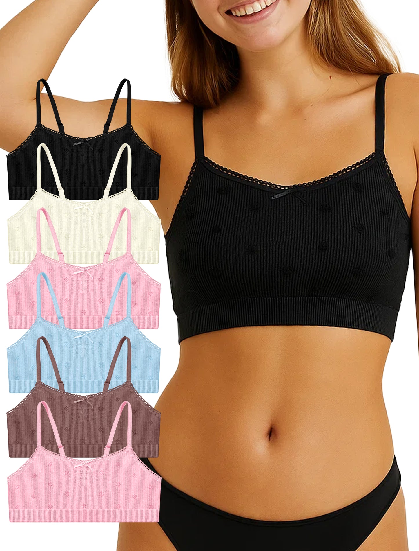 Livona 6 Pack Seamless Girls Bralette – Soft Ribbed & Jacquard Design, No Padding – Effortless Comfort & Style