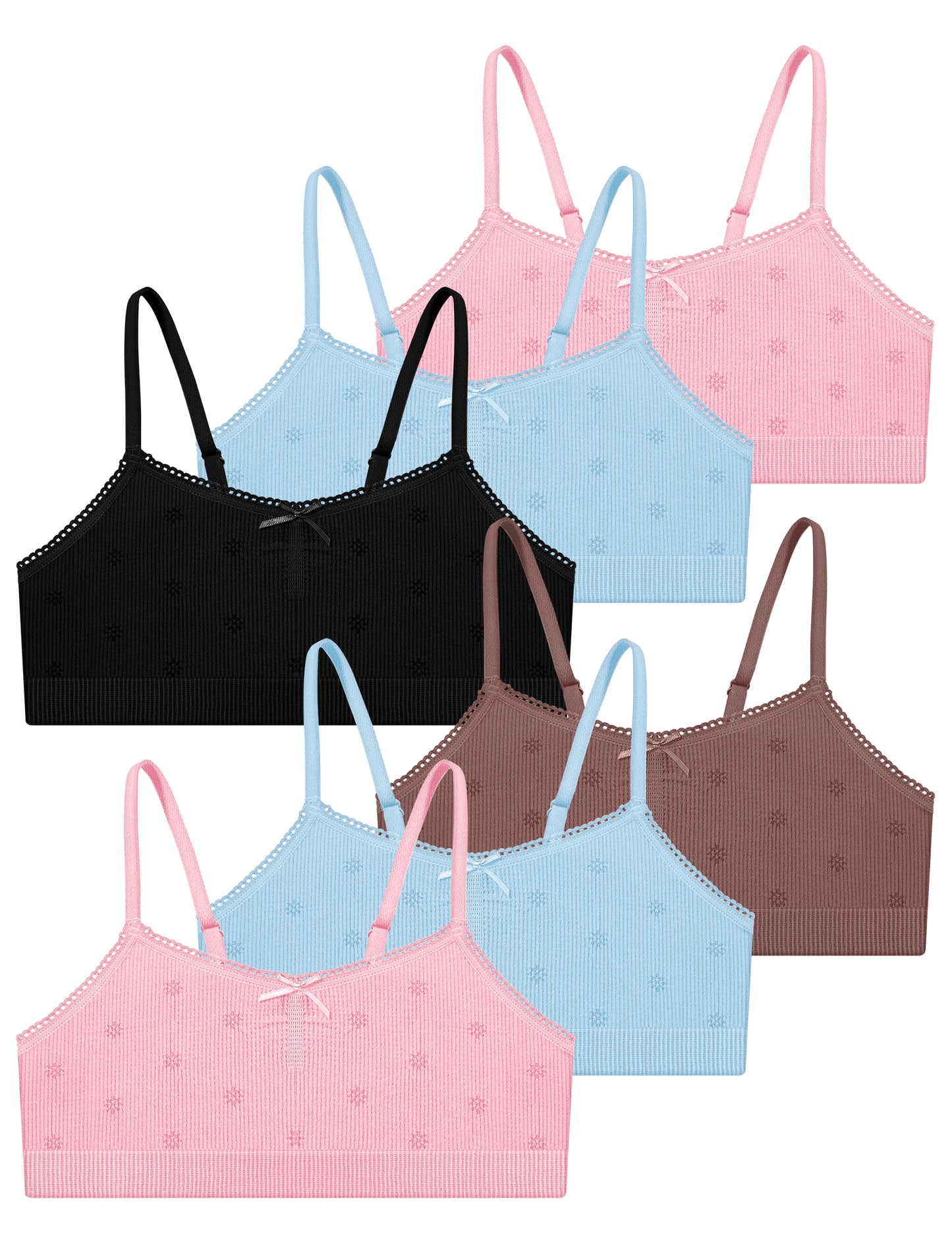 Livona 6 Pack Seamless Girls Bralette – Soft Ribbed & Jacquard Design, No Padding – Effortless Comfort & Style