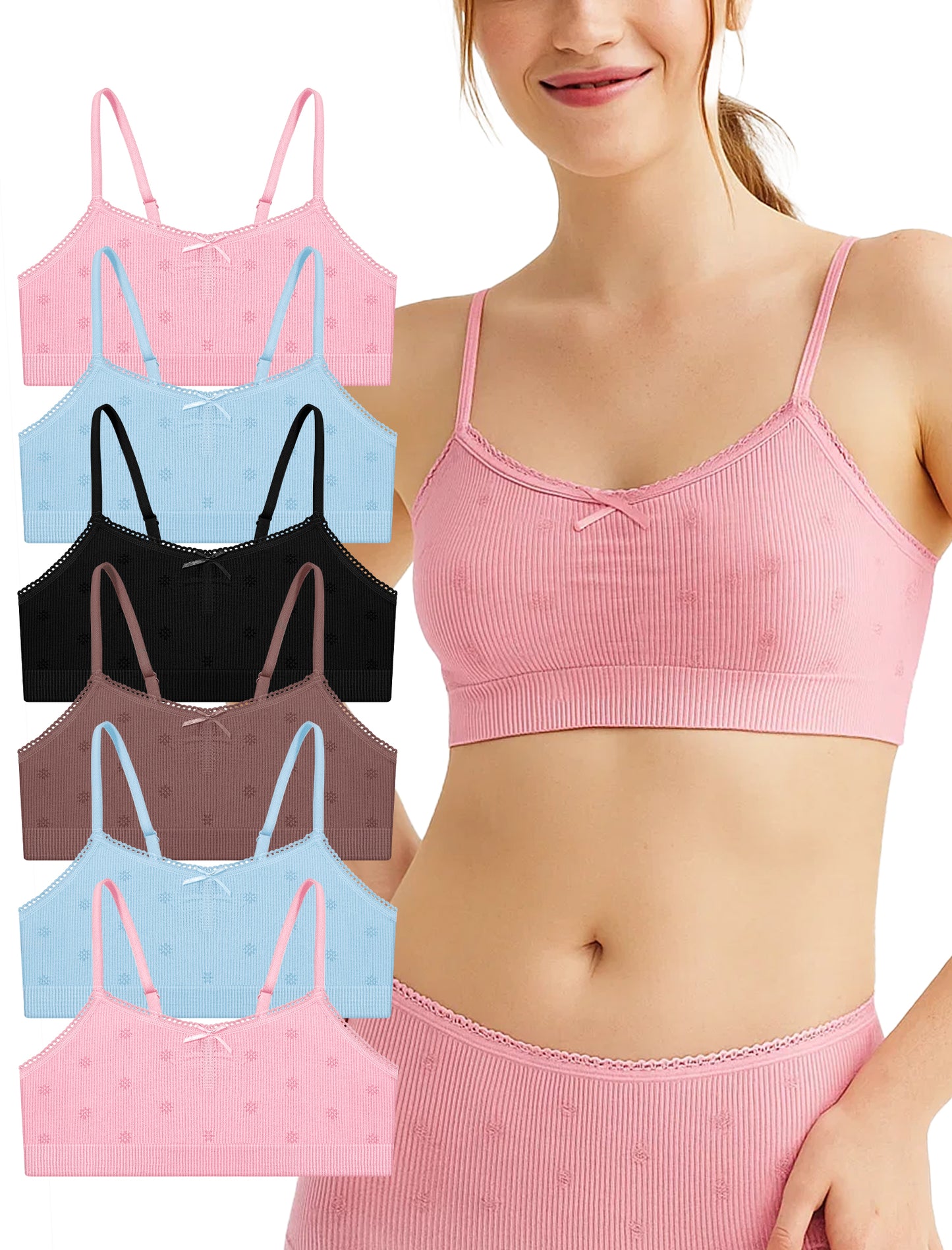 Livona 6 Pack Seamless Girls Bralette – Soft Ribbed & Jacquard Design, No Padding – Effortless Comfort & Style