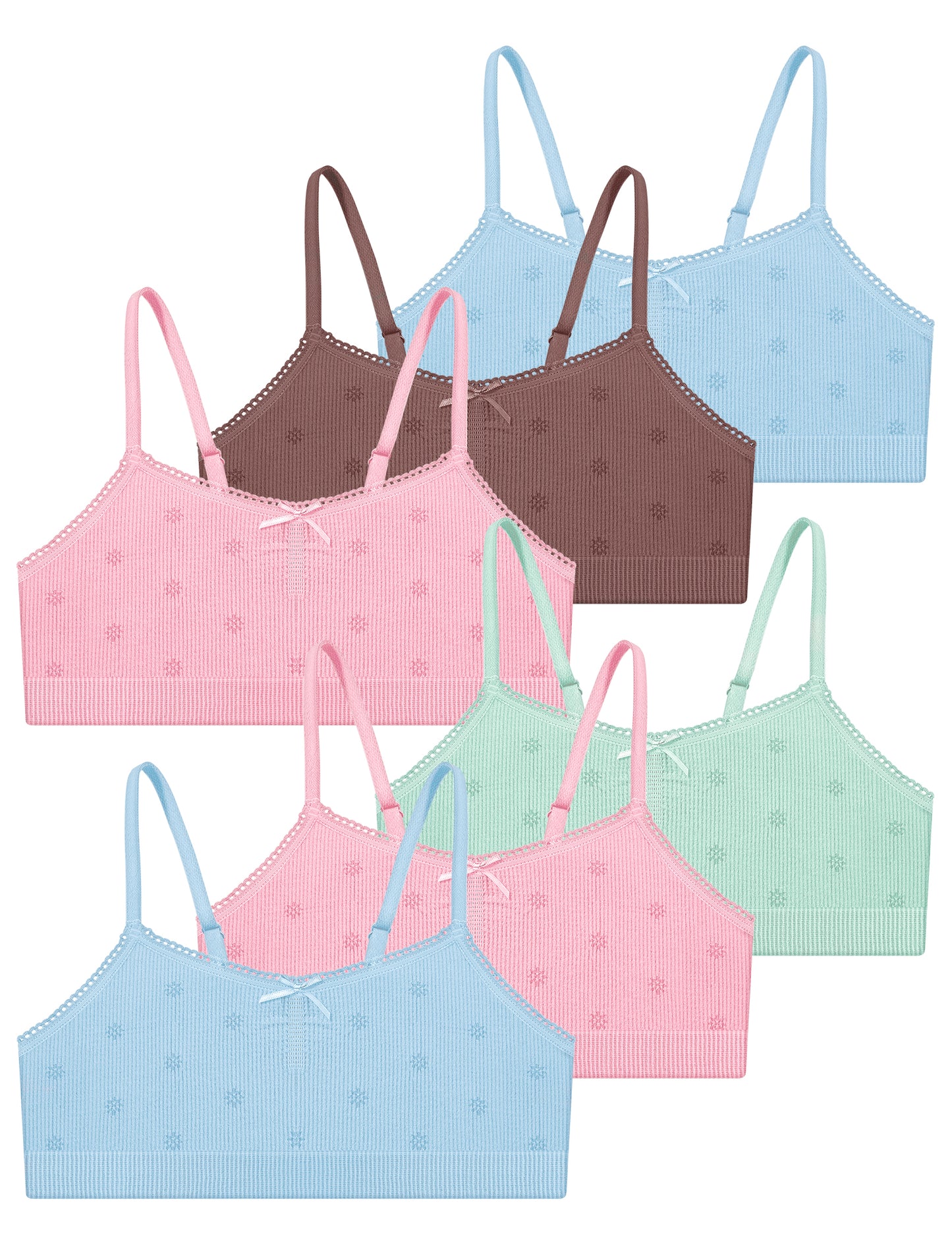 Livona 6 Pack Seamless Girls Bralette – Soft Ribbed & Jacquard Design, No Padding – Effortless Comfort & Style