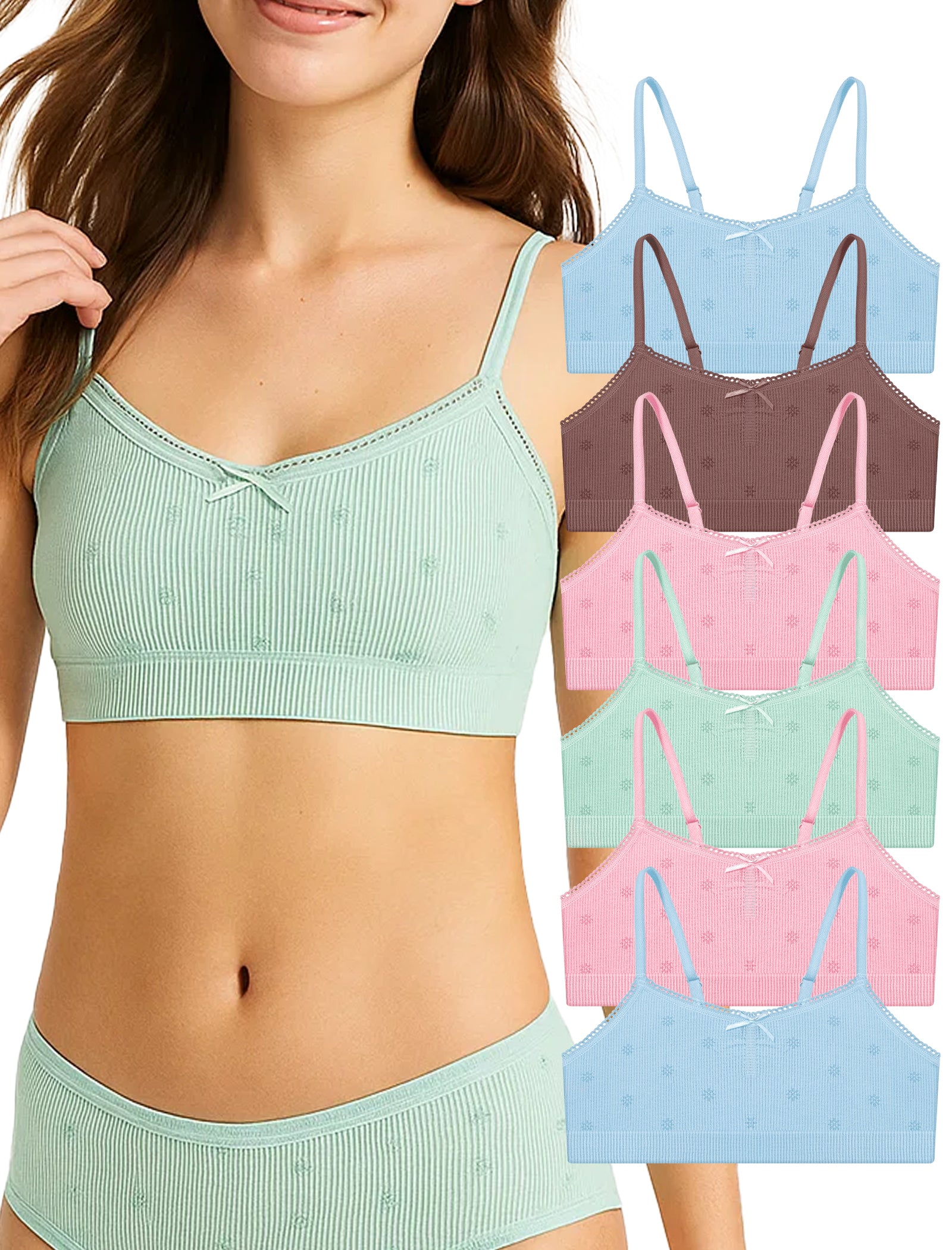 Livona 6 Pack Seamless Girls Bralette – Soft Ribbed & Jacquard Design, No Padding – Effortless Comfort & Style