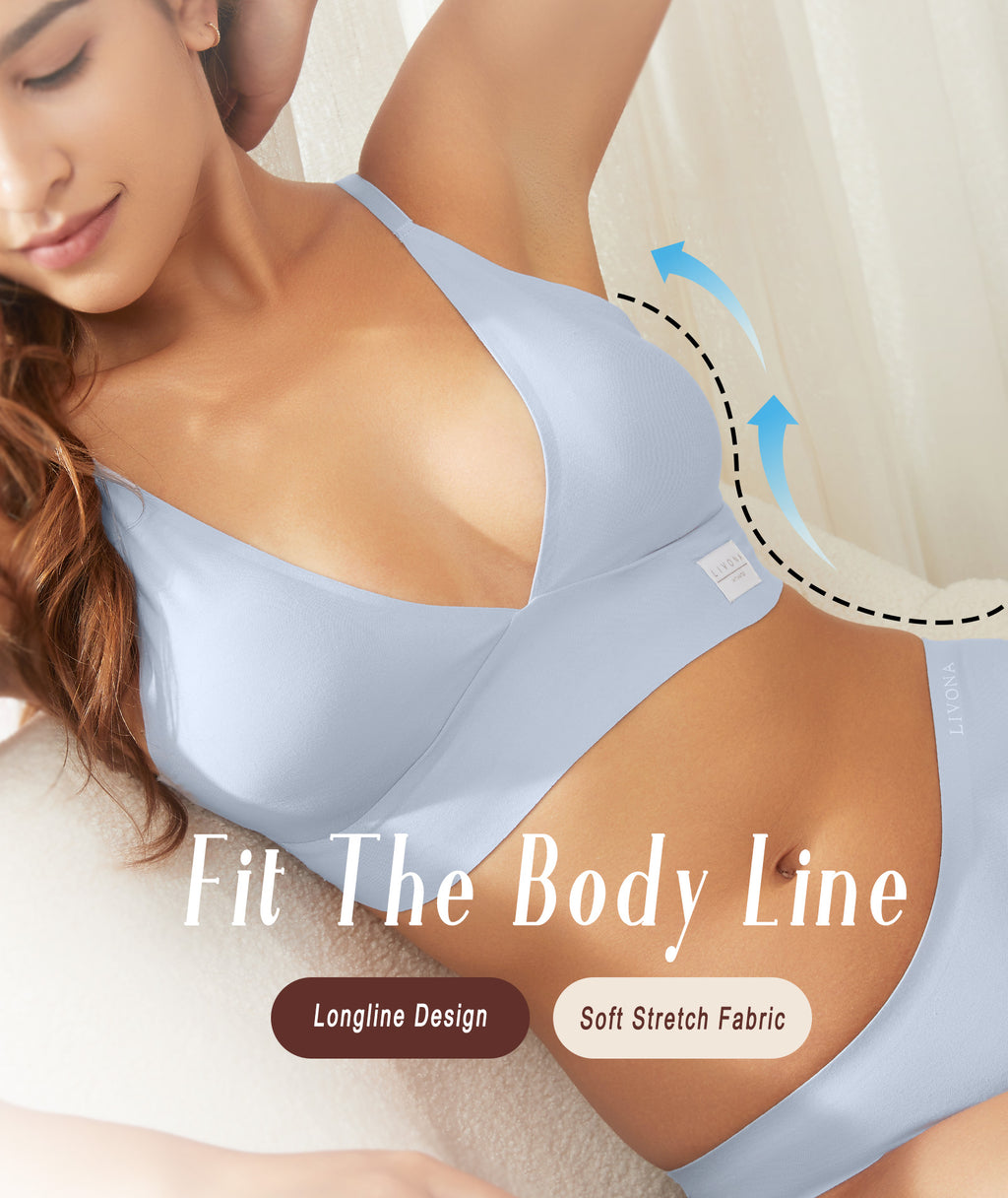 Livona 3 Pack Women's Seamless Sports Bra Vneck Wirefree with Removable Pads Everyday Soft Invisible Lounge Cami Bralette S-XXL