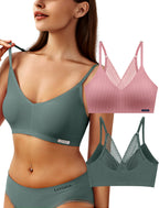 Livona Wireless Bras for Women - 2 Pack Comfort Bralettes with Support Adjustable Seamless Sports Bras Lace Cami Crop S-XXL