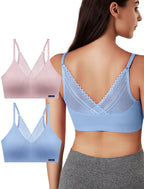 Livona Wireless Bras for Women - 2 Pack Comfort Bralettes with Support Adjustable Seamless Sports Bras Lace Cami Crop S-XXL
