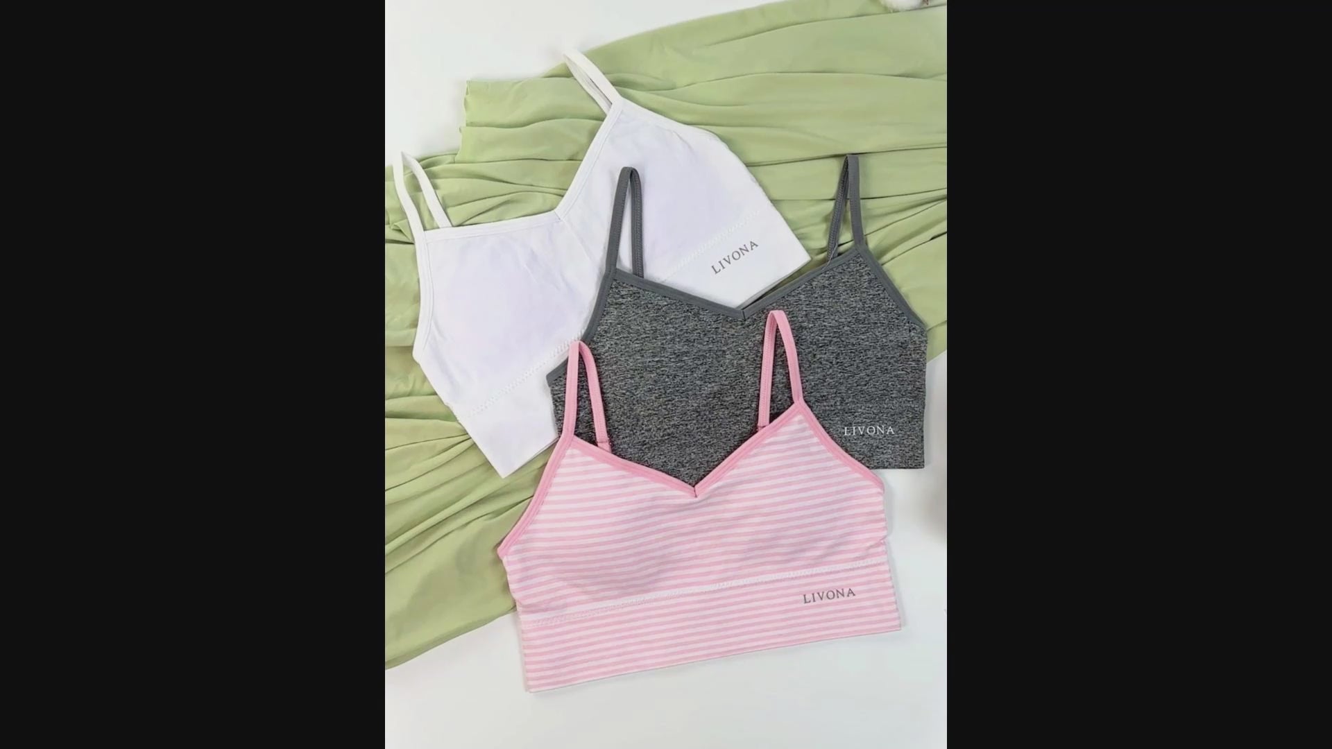 Livona 3 Pack Training Bras for Girls-Sports Bra, Fitness Bra, Padded Everyday Bra Bralette,Crop Cami Tank Top (6-14)