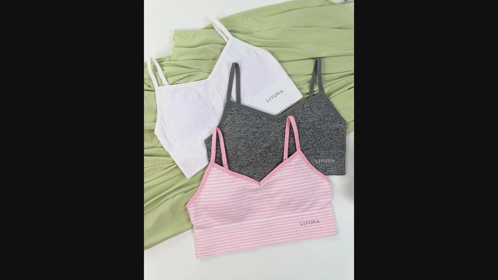 Livona 6 Pack Training Bras for Girls-Sports Bra, Fitness Bra, Padded Everyday Bra Bralette,Crop Cami Tank Top (6-14)