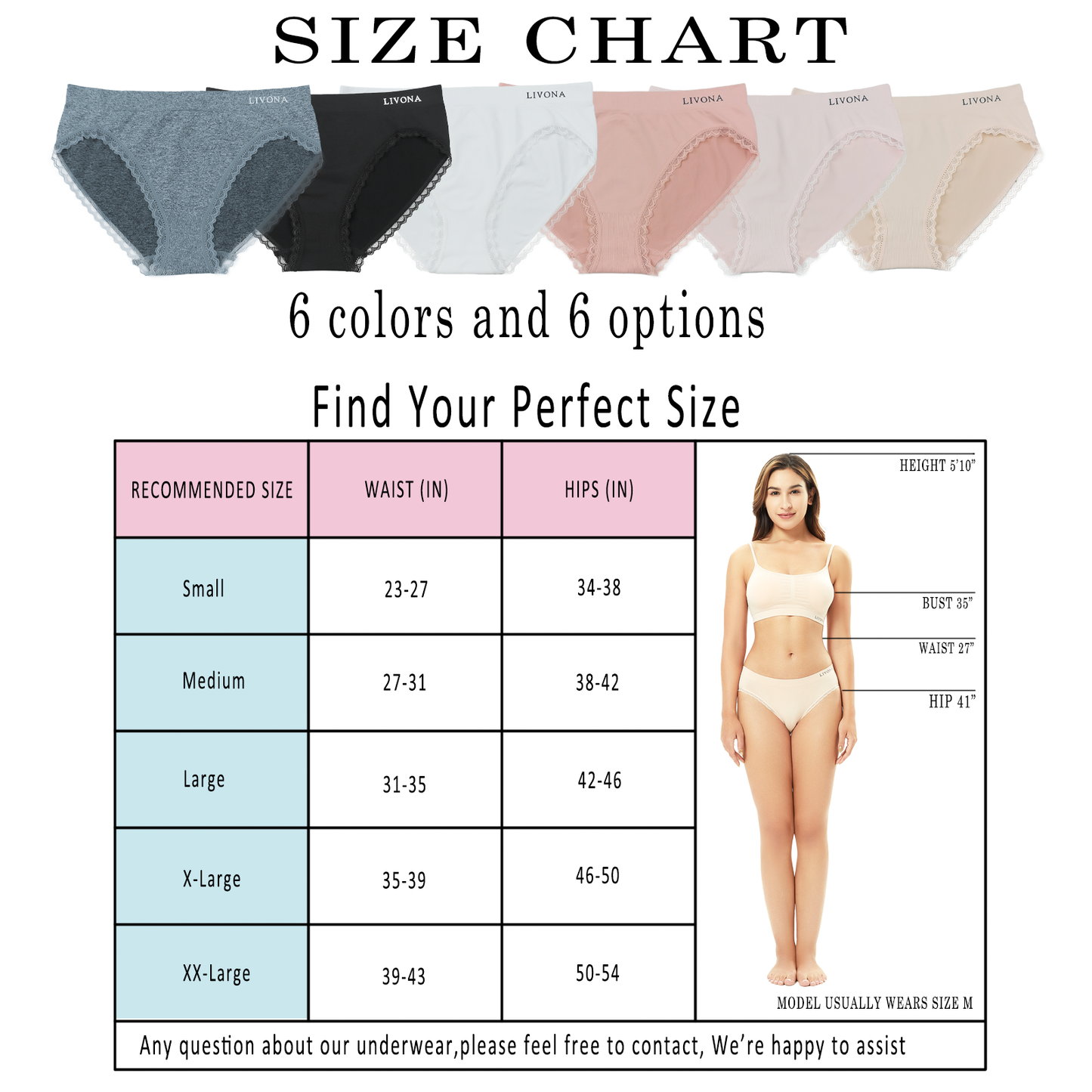 Livona 6 Pack Women's Seamless Underwear with lace-Breathable High Cut Bikini NoShow Panty Soft Stretch Brief Invisible Hipster