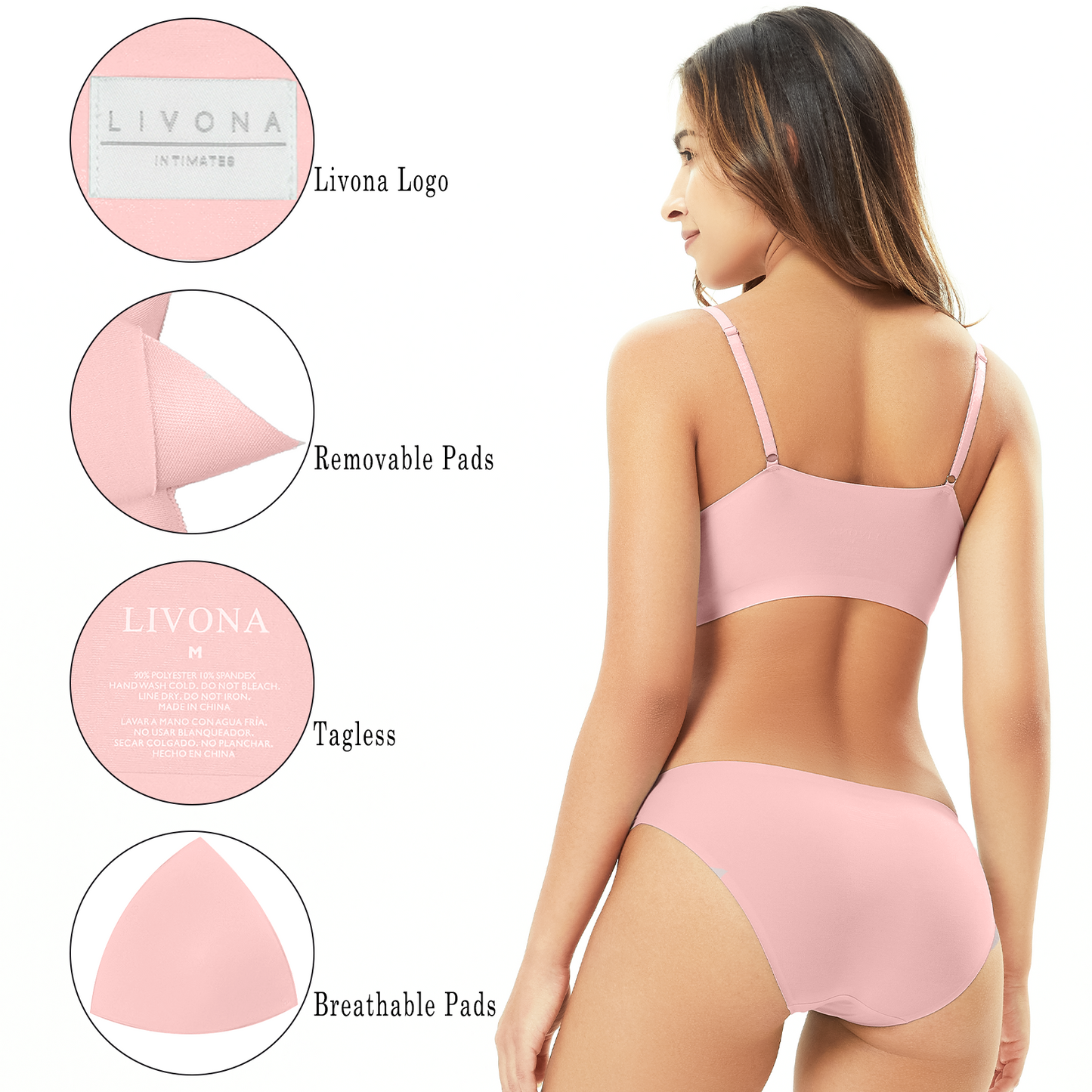 Livona Wireless Bra for Women - Sports V-neck Comfortable Padded Bralette with Support Workout Tops Cami Crop Tank Tops S-XXL